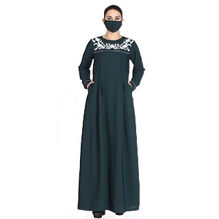 Designer abaya with an embroidery patch on yoke